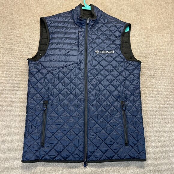 Greyson Quilted Puffer Vest Mens Small Navy Blue Full Zip Triumph Financial Logo - Picture 1 of 12